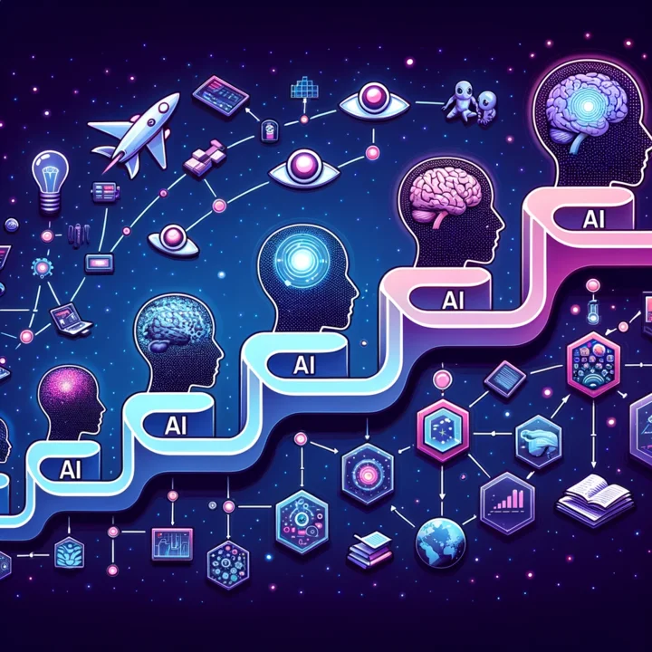 Ilustrasi evolusi teknologi menuju AI dan quantum.