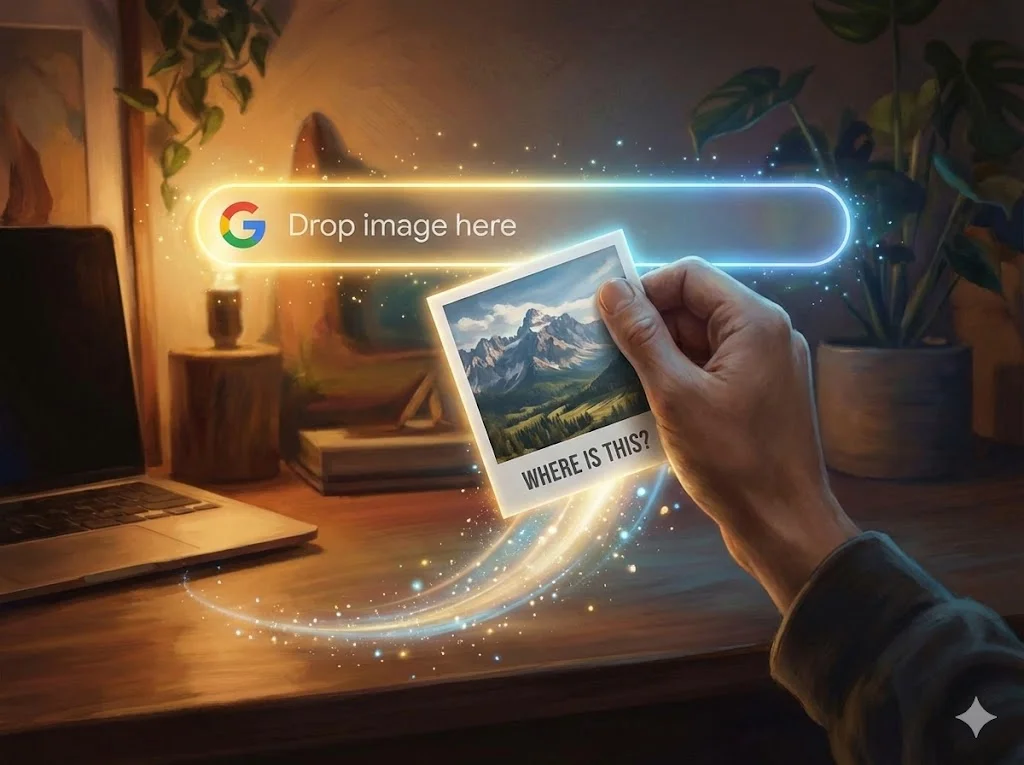 Visualisasi melakukan pencarian gambar terbalik di Google