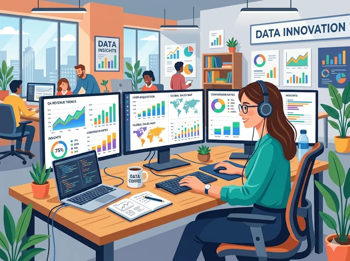 Data analyst working with charts